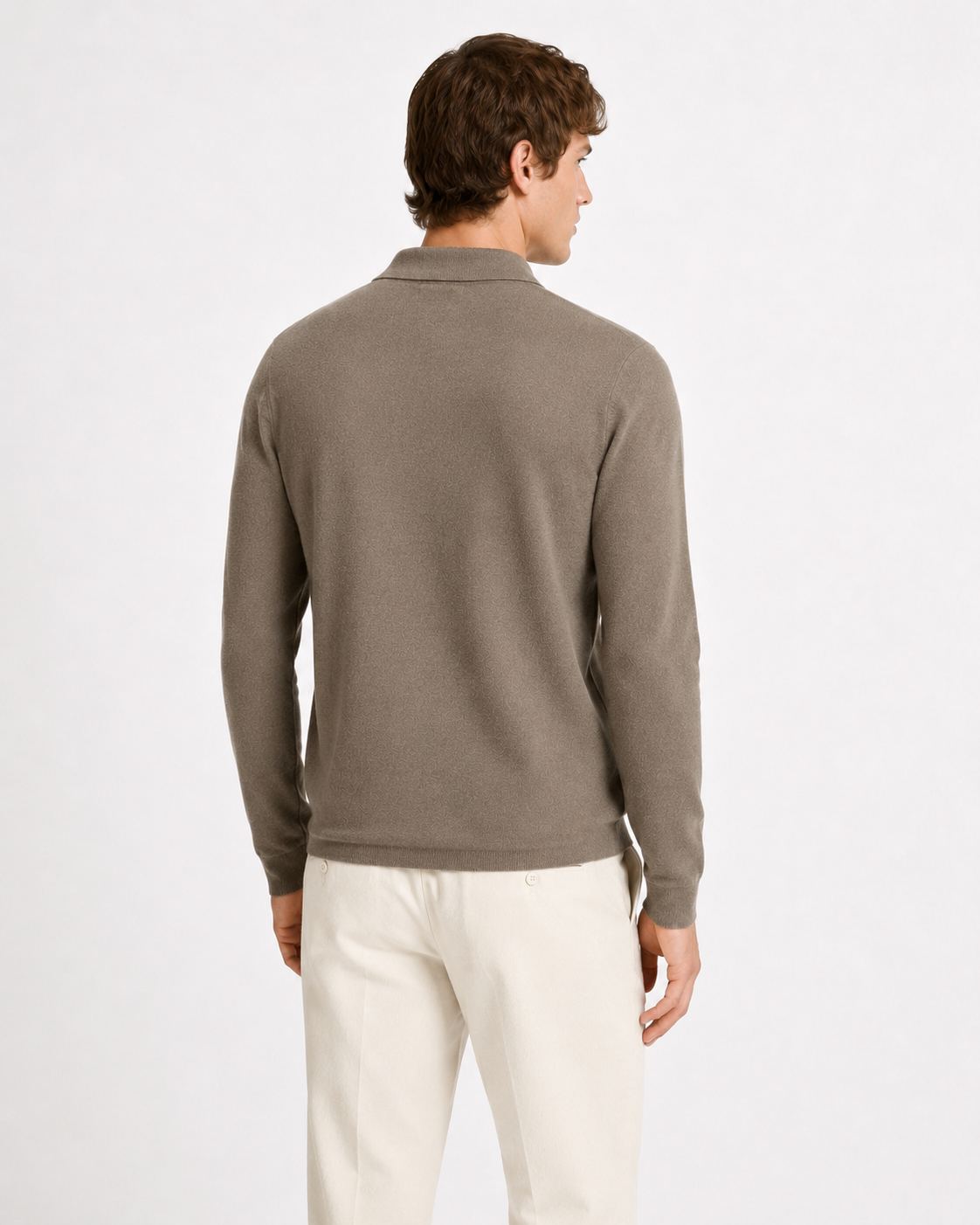 Samsøe Samsøe halvt-zip strikbluse i Stone Gray, bluset med ribkant og høj hals, vist på model.