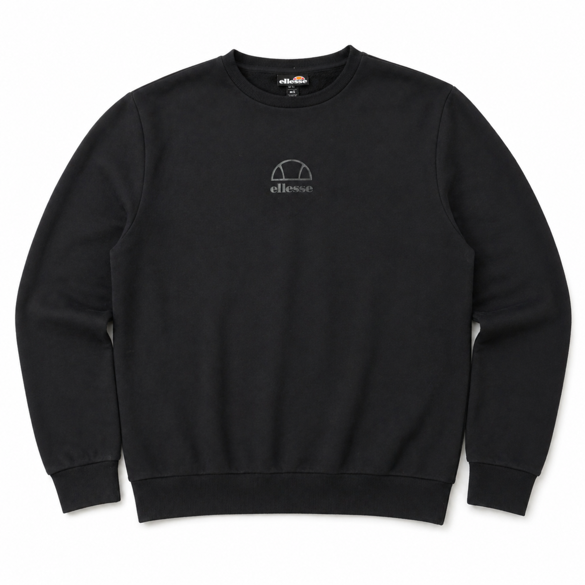Mørkegrå Ellesse sweatshirt med rund hals og logo på brystet, lavet af blødt stof, perfekt til afslappede dage.